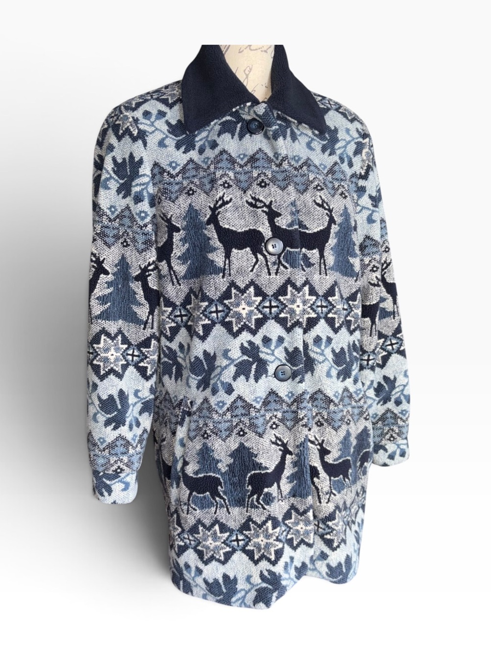 Vintage 90s Mackintosh New England Reindeer Fleece Jacket S- Nordic Fair Isle